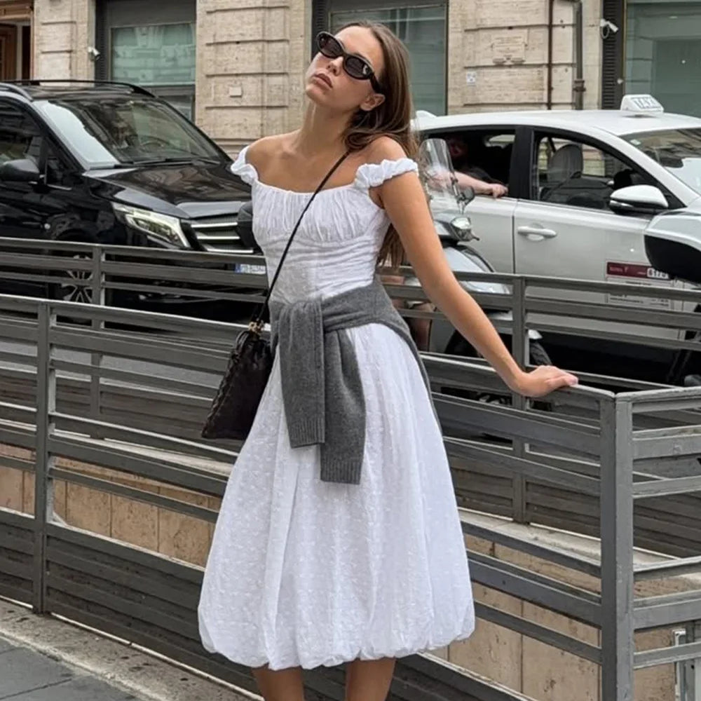 Cyflymder  Women Jacquard Off-The-Shoulder Dress Summer New French Hollow Embroidery Slim Flower Bud long Dress Female Banquet Dress