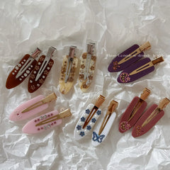 Cyflymder  2Pcs French Rhinestone Side Hair Clip Marble Acetate Duckbill Non-Slip No Damage Stylish Hair Accessory New