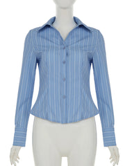 Cyflymder  Office Ladies Casual Striped Blouse Elegant Basic Turn-Down Collar Long Sleeve Shirts Women Spring Autumn Streetwear
