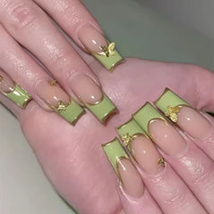 Cyflymder  24Pcs Purple French Fake Nails Long Coffin False Nails Marbling Detachable Ballerina Full Cover Nail Tips Press on Nails