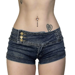 Cyflymder   Fashion Low Waist Design Side Buckle Jeans Shorts Y2k Spice Girls Sexy Wash Hip Shorts for Women