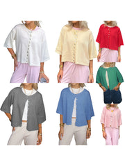 Cyflymder  Ladies Stylish Knitted Cardigan with Button Front and Elbow Sleeves - Solid Color Fall Sweater Coat for Casual Wear