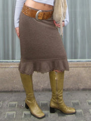 Cyflymder  Casual Slim Temperament Solid Low Waist Mid-length Knitted Elegant Mujer Faldas