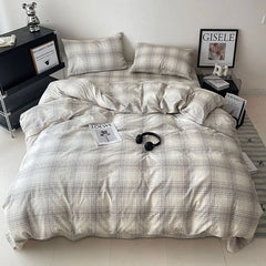 Cyflymder  Fashion Pure Cotton Grid Pattern Bedding Sets Skin Friendly Comfortable Bed Sheet Set for Adults Dormitory Home Quilt Cover Kit