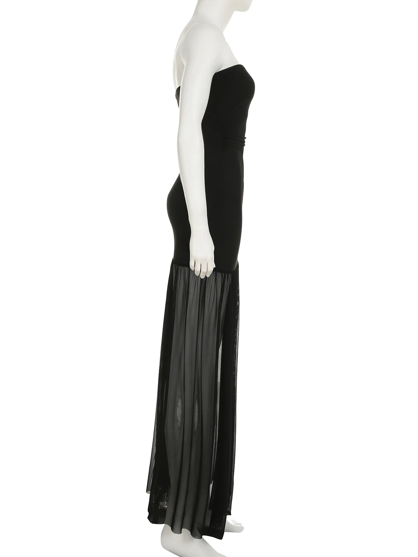Cyflymder  Holiday Slim Patchwork Mesh Tube Dress Party Sexy Solid Slash Neck Sleeveless Split Maxi Dresses For Women Summer