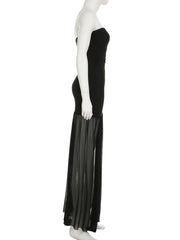 Cyflymder  Holiday Slim Patchwork Mesh Tube Dress Party Sexy Solid Slash Neck Sleeveless Split Maxi Dresses For Women Summer