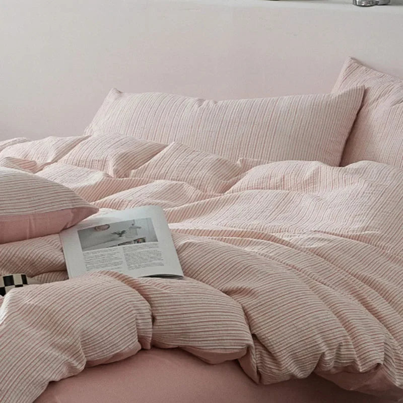 Cyflymder  Nordic Style Pure Cotton Jacquard Bedding Set Super Soft Skin Friendly Striped Duvet Cover Kit Adult Home Bedclothes for Seasons