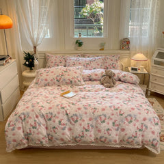 Cyflymder  INS Korean Style 2025 New Yungan Cotton Wrinkled Double-layer Yarn Lace Bedding Sets