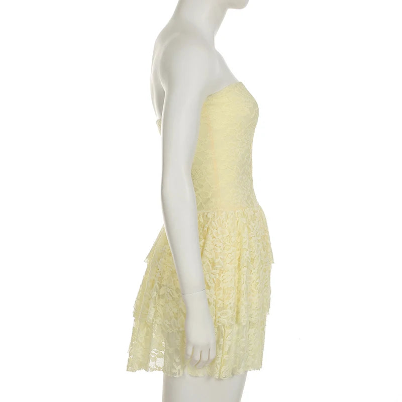 Cyflymder  Holiday Slim Lace A-Line Dress Beach Style Sweet Sexy Slash Neck Sleeveless Mini Dresses For Women 2025 Summer Fashion