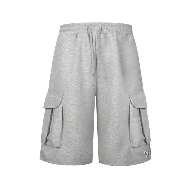 Cyflymder  Women Gray Cargo Capri Sweat Shorts Elastic Drawstring High Waist Multi Flap Pocket Loose Baggy Casual Jogger Knee Length Pants