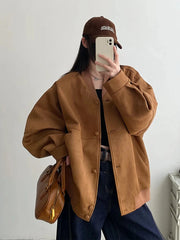 Cyflymder  American Y2K Jackets Women Streetwear Loose Faux Suede Coat Vintage Long Sleeve Harajuku Bf Oversize Hip Hop Outwear New