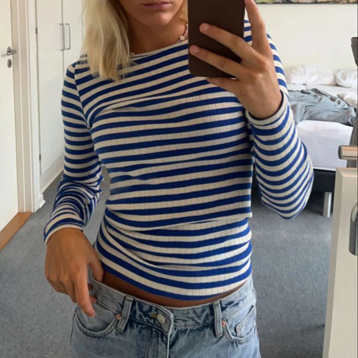 Cyflymder  Vintage Preppy Style Y2K Crop Tops Clothes Cottage Striped Rib Knitted T-shirt Women Long Sleeve Casual Basic Tees Pullovers