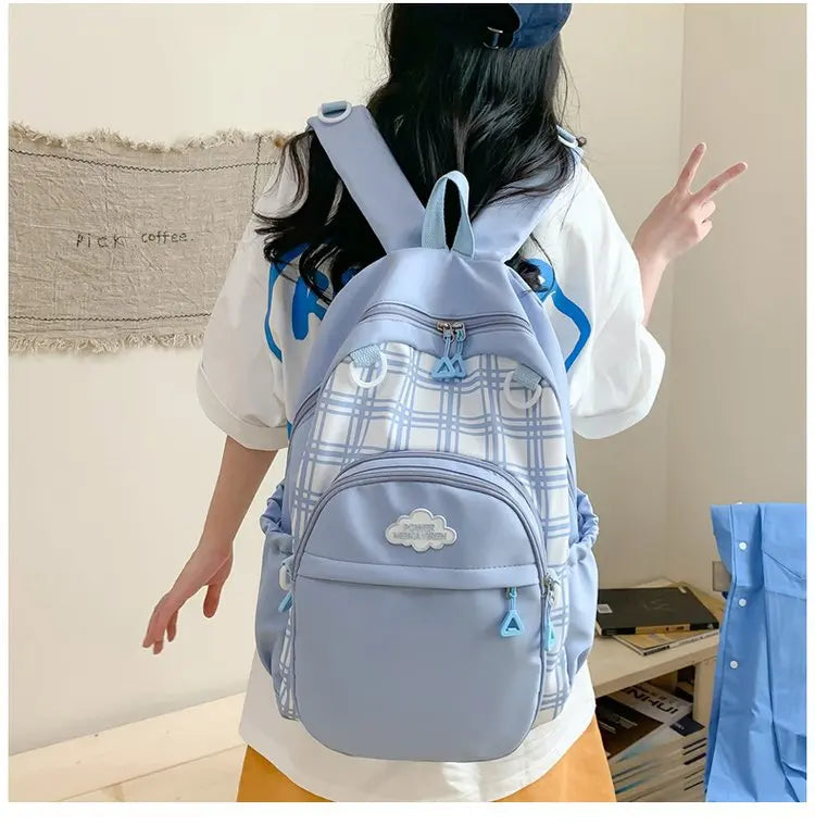 Cyflymder  Y2k Aesthetic Contrast Color Plaid Schoolbags Women Preppy Kawaii All Match Ita Bags Transparent High-capacity Student Backpacks