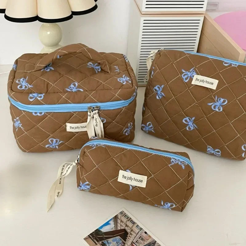 Cyflymder  1 Pc Korean Fashion Bow Pencil Case for Kids Girl Coffee Pink Green Color Dot Bow Stationery Bag Large Capacity Pen Storage Bag