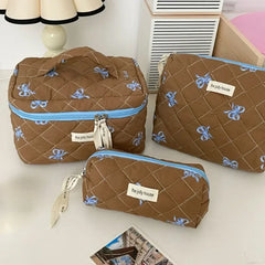 Cyflymder  1 Pc Korean Fashion Bow Pencil Case for Kids Girl Coffee Pink Green Color Dot Bow Stationery Bag Large Capacity Pen Storage Bag