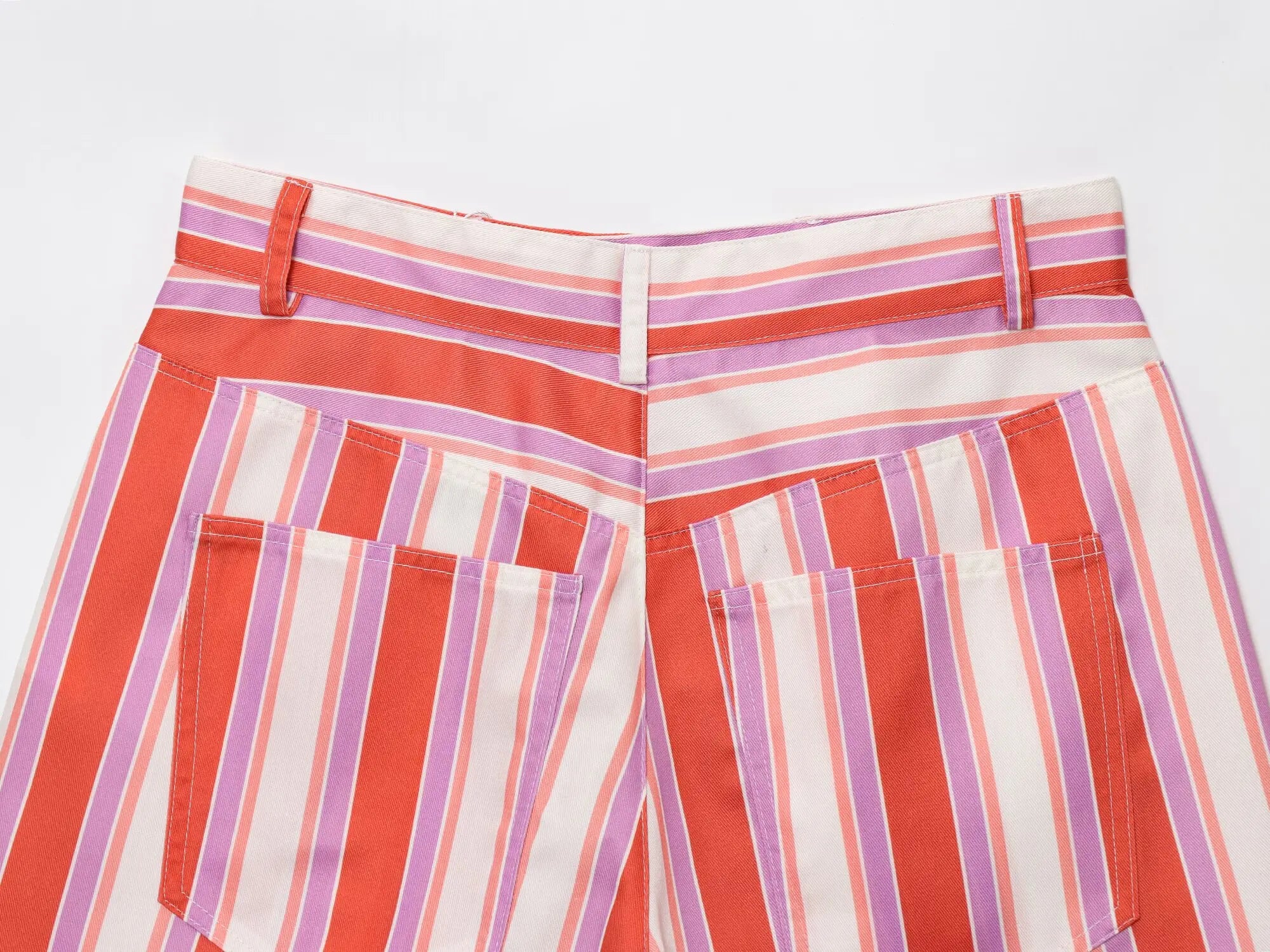 Cyflymder  Women's new fashion side pocket decoration casual striped shorts retro high waisted zipper women's shorts