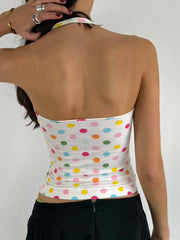 Cyflymder  Sweet Dot Printed Halter Tops Sexy Slim Bandage Slash Neck Sleeveless Tank Tops Women 2025 Summer Fashion Streetwear