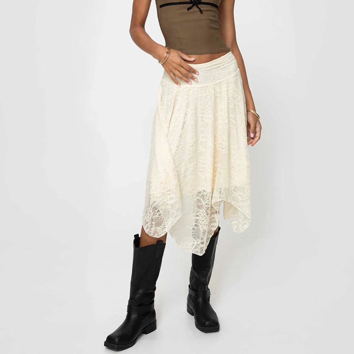 Cyflymder  Women Y2K Lace Midi Skirt Sheer Mesh Skirts Boho Ruffle Long Flowy Skirt See Through Beach Holiday Floral Maxi Skirt