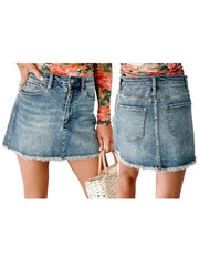 Cyflymder  Women s Distressed Denim Skirts High Waisted Frayed Raw Edge Jean Skirts Mini Skirts Urban Street Style Fashion
