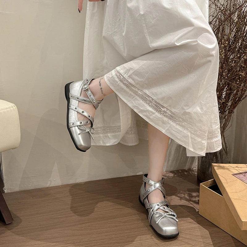 Cyflymder  Cross Ankle Strap Butterfly-knot Women Flats Shoes Spring Autumn Women's Outdoor Comfort Mary Jane Shoes