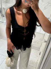Cyflymder  Women's tops summer bow pleated sleeveless tops ladies fashion suspenders cute girly style tops sexy short tops
