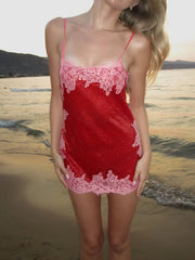 Cyflymder   Women Floral Lace Sequin Mini Slip Dress Spaghetti Strap Sweetheart Neck Bodycon Robes Summer New Party Vacatio Dresses