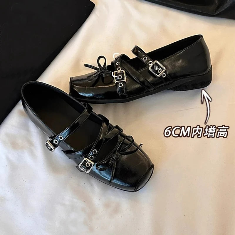 Cyflymder  Internal elevation 6CM Women Mary Jane Shoes Fashion Butterfly-knot Single Shoes Ladies Casual Street Style Dress Red Pumps
