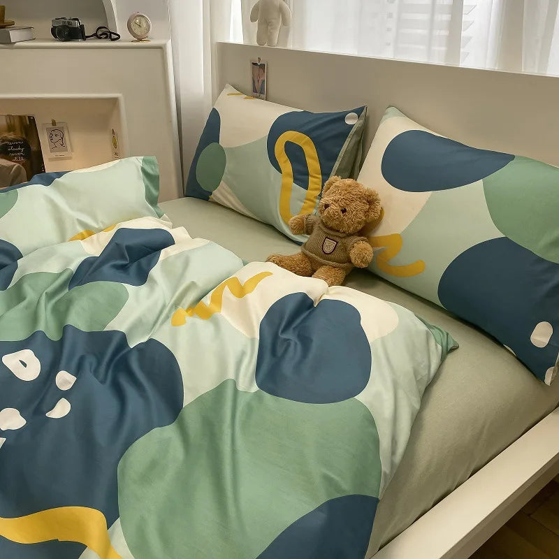 Cyflymder  100% Cotton Bedding Sets with Geometric Pattern Printing Super Soft Durable Bedclothes for Adults Quilt Kit for Home Schools