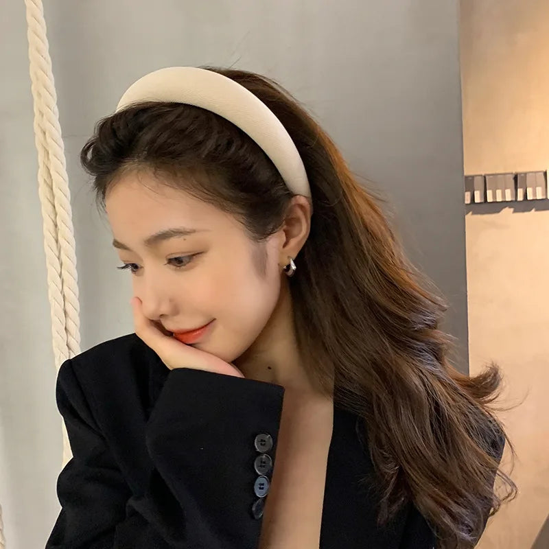 Cyflymder Fashion Solid Color Hair Bands Girls Vintage Elastic Headbands Sponge Hairbands Hair Hoop Korean Hair Accessories for Women