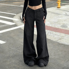 Cyflymder  Commuter Style Striped Button-Fly Suit Pants Women Elegant Full Length Flared Trousers Office Ladies Basic Bottoms 2026