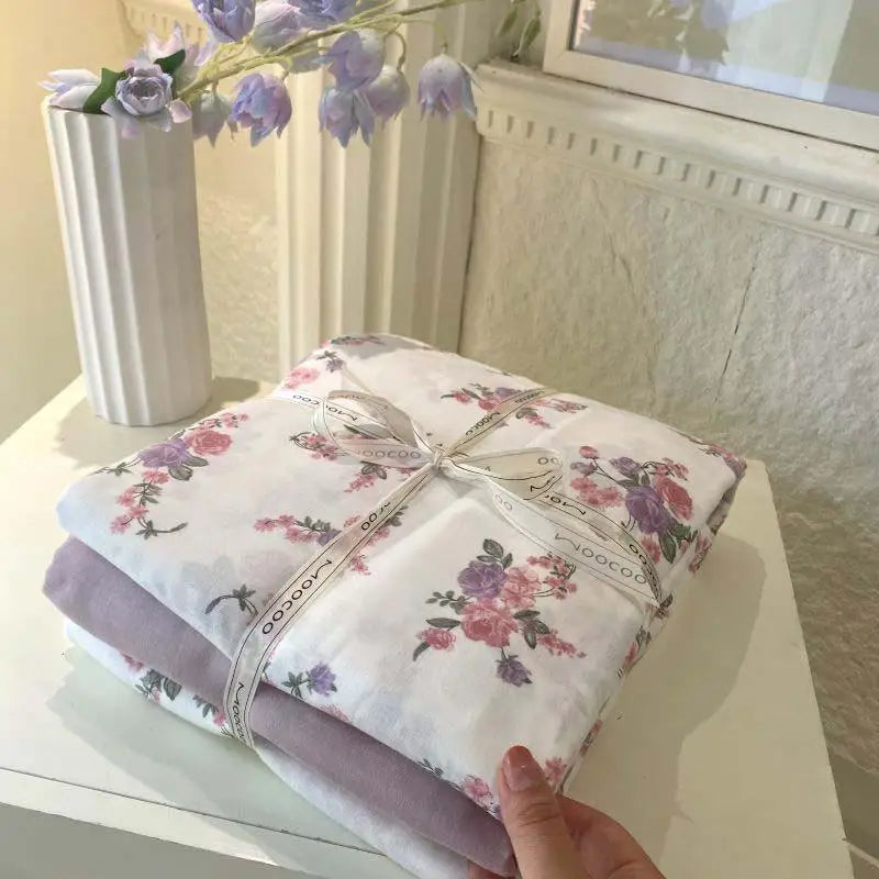 Cyflymder  Vintage Garden Plants Herbs Floral Blossom Breathable Soft Pure Cotton (1Duvet Cover+1Flat Bedsheet+ 2Pillowcases) Twin Double
