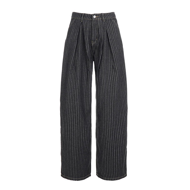 Cyflymder   Women Striped Relaxed Fit Jeans Retro Low Rise Wide Leg Denim Pants Grunge Loose Trousers Spring Y2K Clothes