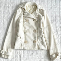 Cyflymder  New Women Off White Cropped Chic Coat Lapel Double Breasted Jacket Slim Short Overcoat Sweet Preppy Autumn Winter Outerwear