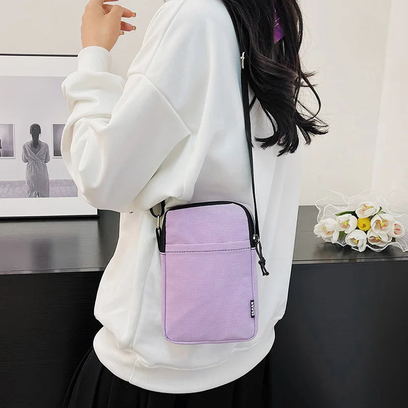 Cyflymder Simple Trendy Macaron Solid Color Shoulder Crossbody Canvas Bag Versatile Fashion Zero Wallet Samll Square Phone Bags for Girls