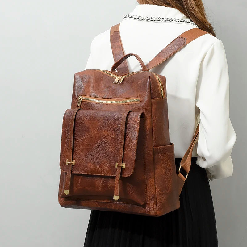 Cyflymder  Vintage Women's Bag Large Capacity Leather Daily Commute Travel Women's Backpack Shopping Fashion Designer School Bags Travel