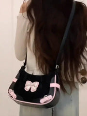 Cyflymder  Sweet Cool Black Y2k Shoulder Bags Purse Women Hot Girls Bow Chic Cute Handbag Female Fairycore Underarm Bag Aesthetic