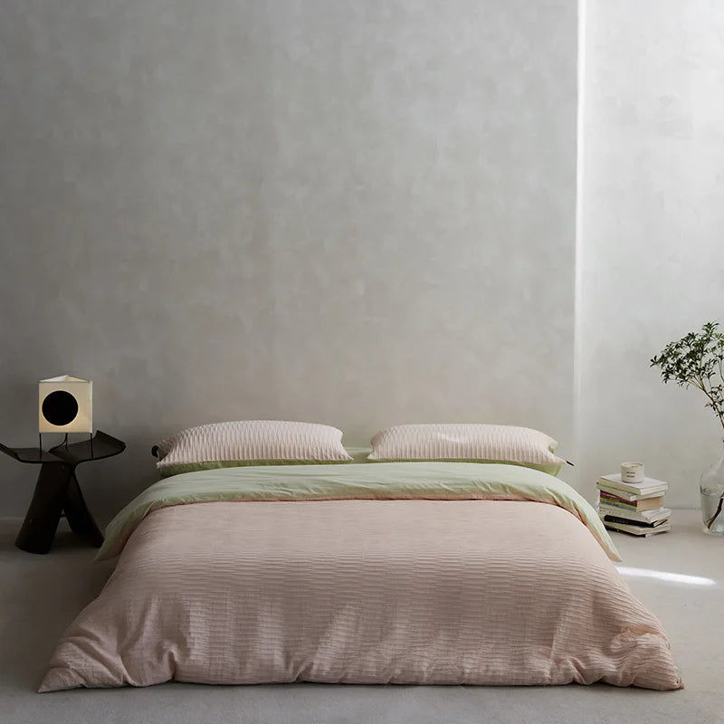 Cyflymder  40S Ripple Jacquard Pure Cotton Bedding Set Bubble Gauze Color Blocking Breathable Quilt Set Twin Full Queen King Bedclothes