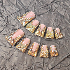 Cyflymder 24 Piece Rectangular 3D Butterfly Dot Diamond Style, Brown Color Scheme Enhances Your Charm, Nail Art Set, Press Nail