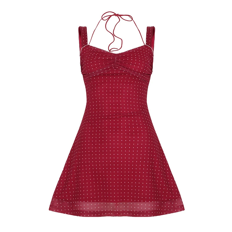 Cyflymder  Elegant Polka Dot Print Backless Party Dresses Women Causal Sleeveless Beach Dress Vestidos Summer Sundress Sexy Robe