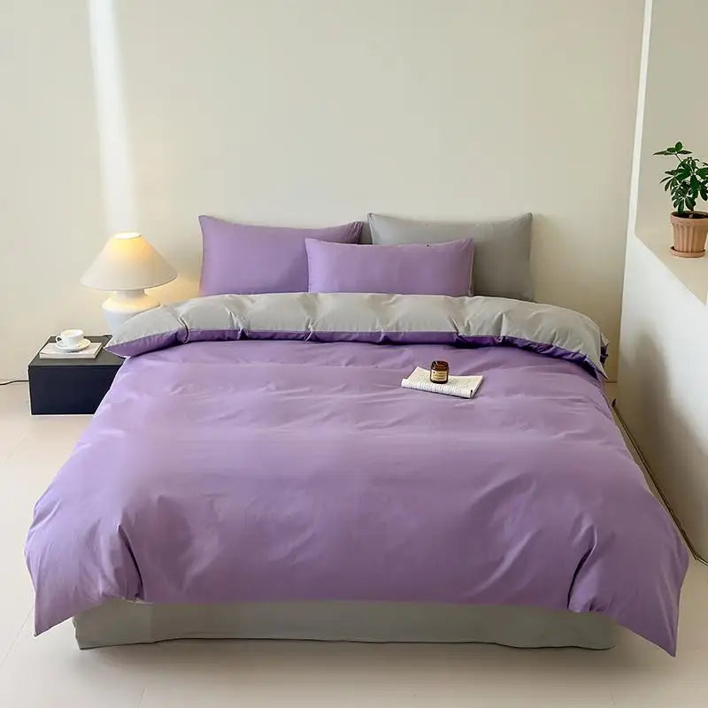 Cyflymder  100% Cotton Single Twin Double Solid Color Reversible Bedding Set Soft Comfortable Duvet Cover Bed/Fitted Sheet Pillowcases