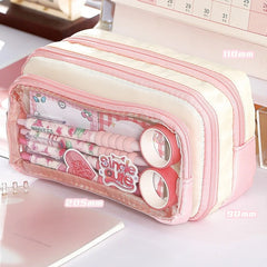 Cyflymder  Large Capacity Pencil Case for Kids Boy Girl Cute Simplicity Transparen Windows Badge Displaying Pen Bag Stationery Organizer