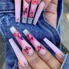 Cyflymder  24pcs/box False Nails With Design French White Black Full Cover ABS Press On Fake Nails Sets With Glue Long Artifical Nails
