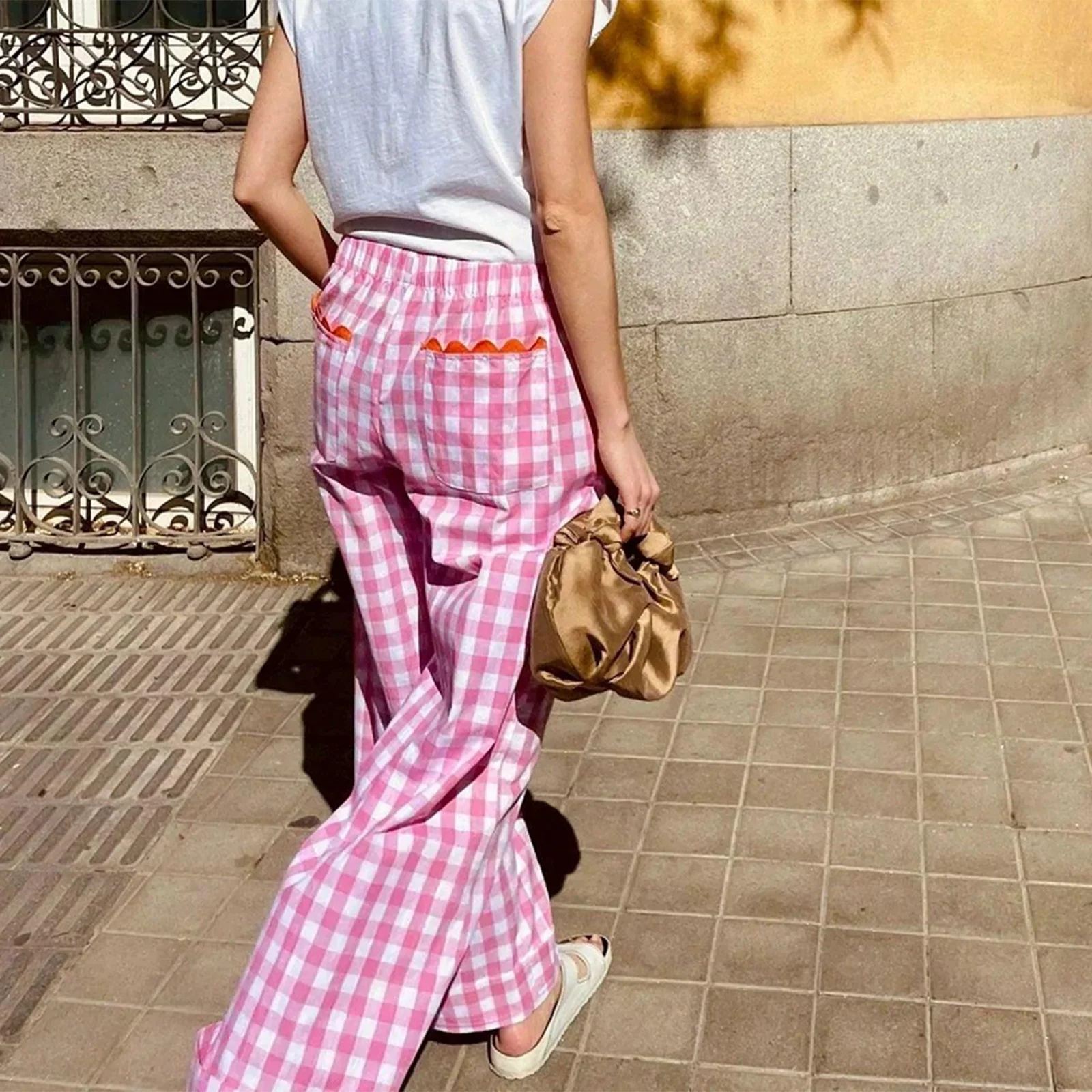 Cyflymder  Women's Striped Print Loose Wide Leg Trousers Summer Fall Casual High Waist Loose Fit Long Pants with Pockets for Streetwear
