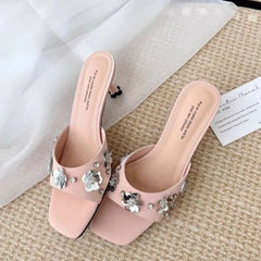 Cyflymder  Fashion Glitter Luxury High Heels Slippers Women Slip on Open Toe Summer Slippers Woman Stiletto Heels Party Shoes 756