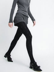 Cyflymder  Women Polka Dot Knit Tights Burgundy Light Gray Dark Gray Warm High Waist Footed Pantyhose Y2K Stockings for Fall Winter Outfits