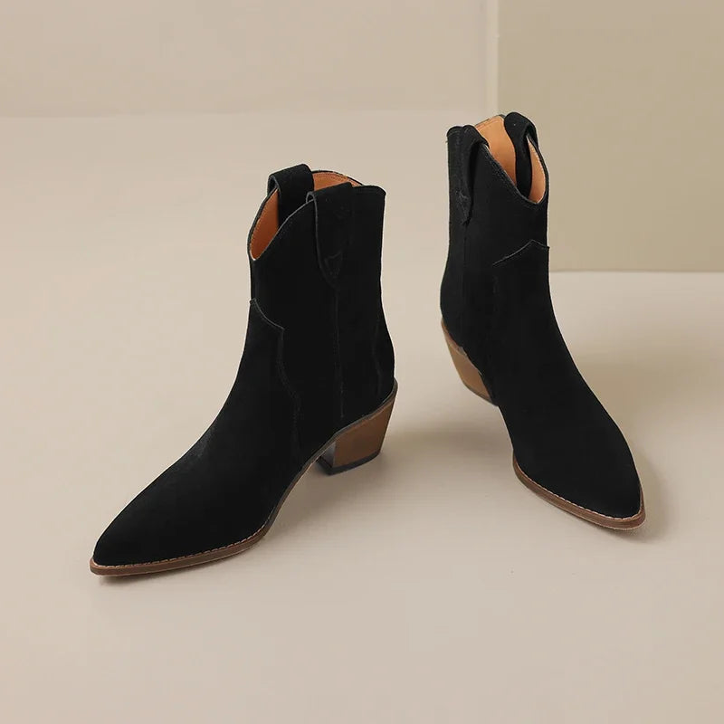 Cyflymder Winter Classic Chelsea Boots for Woman Cow Suede Pointy Toe Wedge Heel Ankle Boots Simple Comfortable Cowboy Boots Female