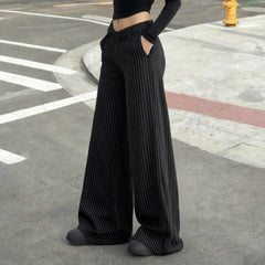 Cyflymder  Commuter Style Striped Button-Fly Suit Pants Women Elegant Full Length Flared Trousers Office Ladies Basic Bottoms 2026