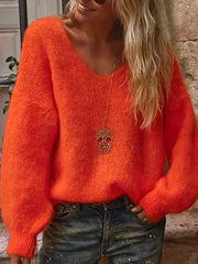 Cyflymder  Winter Fashion Wram Loose Jumpers Autumn Elegant V-neck Soft Sweater Tops Women's Causal Long Sleeve Solid Color Knitted Blouse