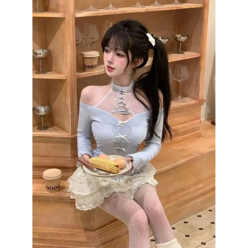 Cyflymder  Spring Japan Sweet Hot Chick 2 Piece Set Women Design Sense Top + Fluffy Cake Skirt New Fashion Elegant Slim Suit