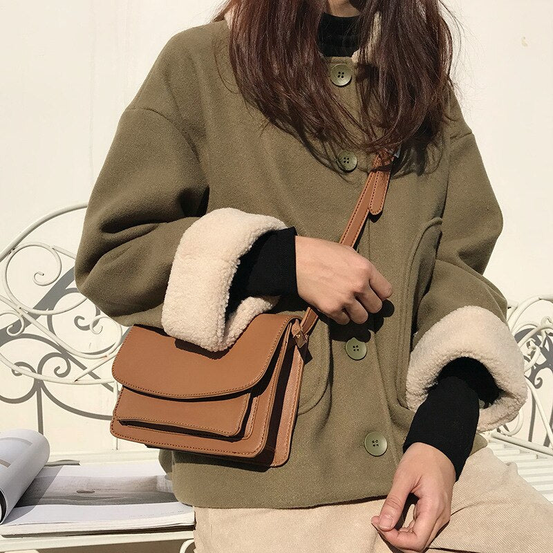 Cyflymder Shoulder Bag Vintage Messenger Bags for Women Fashion Ladies Small Square Purses and Handbags Solid Color Female Crossbody Bags
